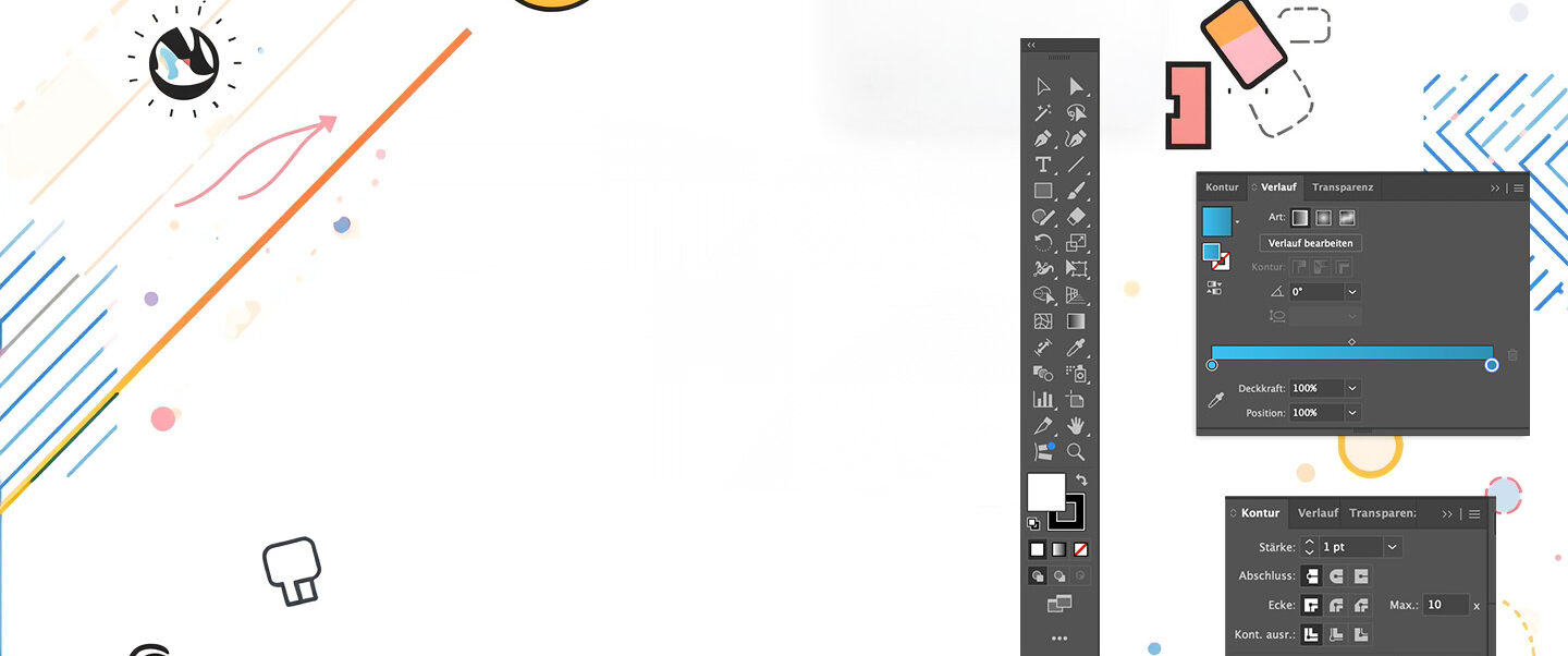 Adobe Illustrator Grundlagen - Darstellung verschiedener Formen und Grundobjekte und Paletten aus Adobe Illustrator